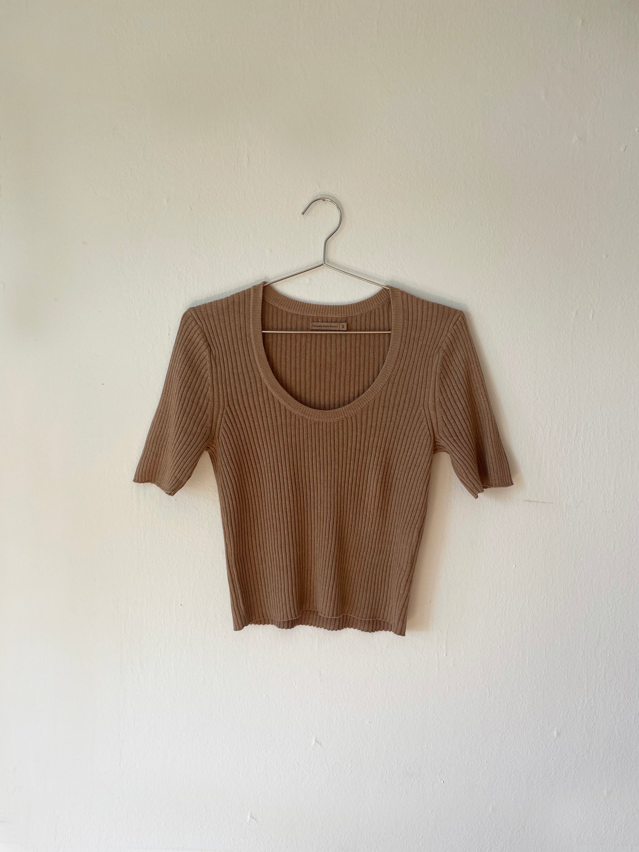 Unique Square Neck Bralette Long Sleeve Crop T-Shirt - Coffee